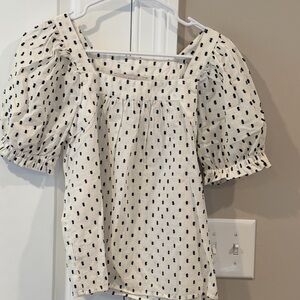 LOFT Black and White Puff Sleeve Blouse